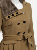 Contrast Faux Fur Collar Double Layered Hem Coat -  Lovely Dealz 