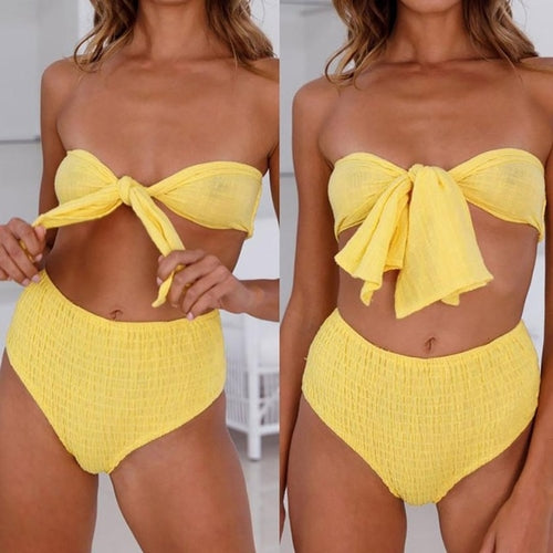 Enchanting Women Bikini Solid Bowknot Bikini Sets -  Lovely Dealz 