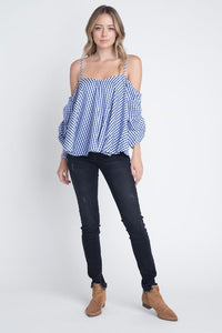 Women's Cold Shoulder Checkered Top -  Lovely Dealz 