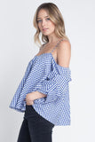 Women's Cold Shoulder Checkered Top -  Lovely Dealz 