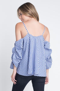 Women's Cold Shoulder Checkered Top -  Lovely Dealz 