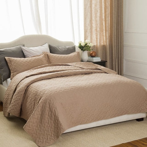 Camel color Quilt Set Bedspread Bed -  Lovely Dealz 