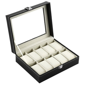 Rectangle 10 Grids PU Leather Watch Box -  Lovely Dealz 