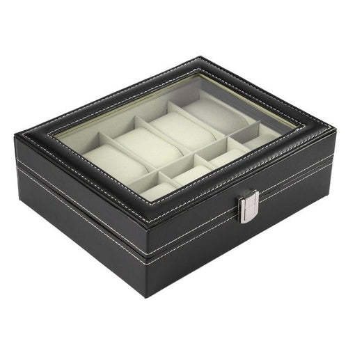Rectangle 10 Grids PU Leather Watch Box -  Lovely Dealz 