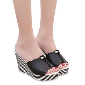 Summer Shoes Sandals Women Stripe Pearl Platform -  Lovely Dealz 